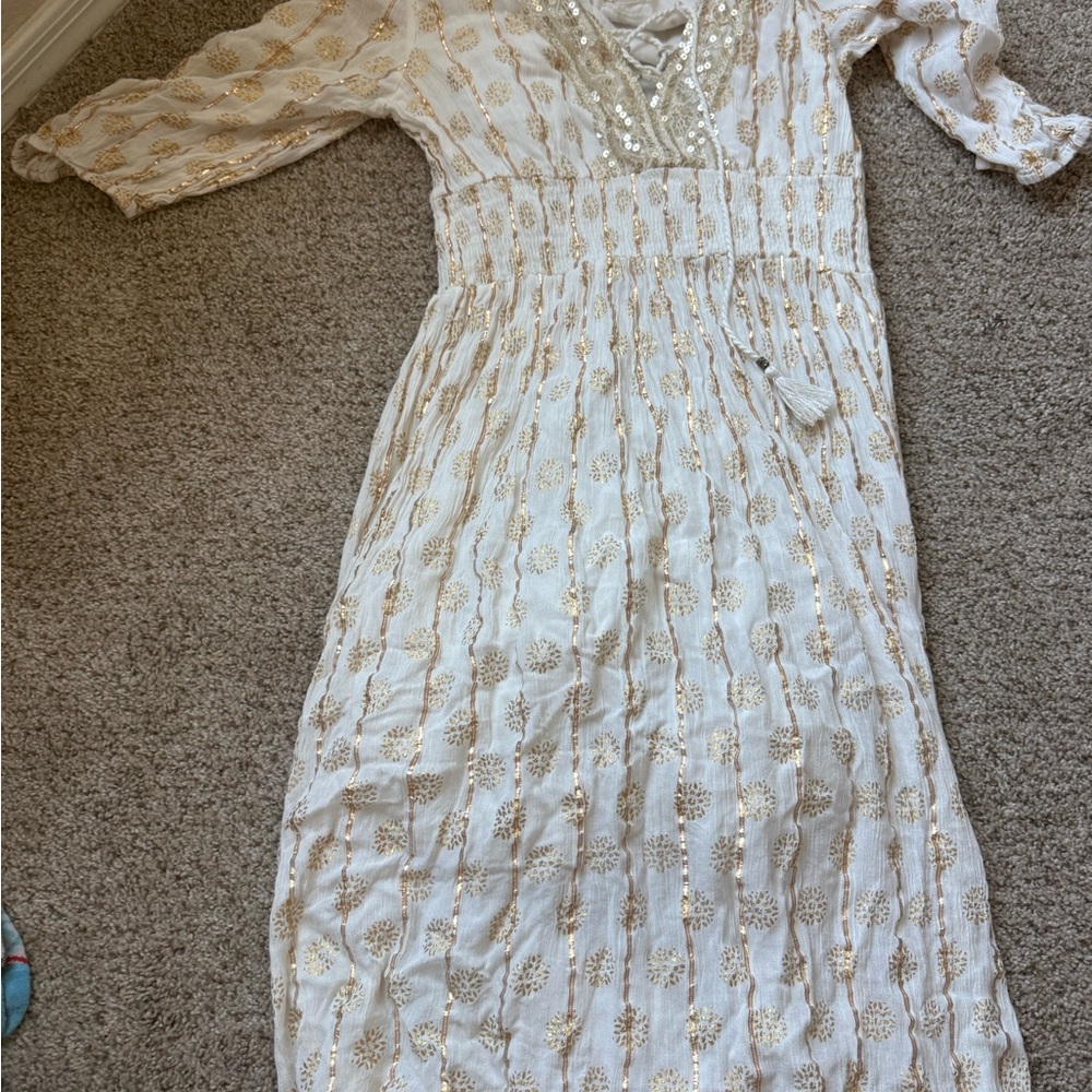 Elegant White and Gold Women's Dress